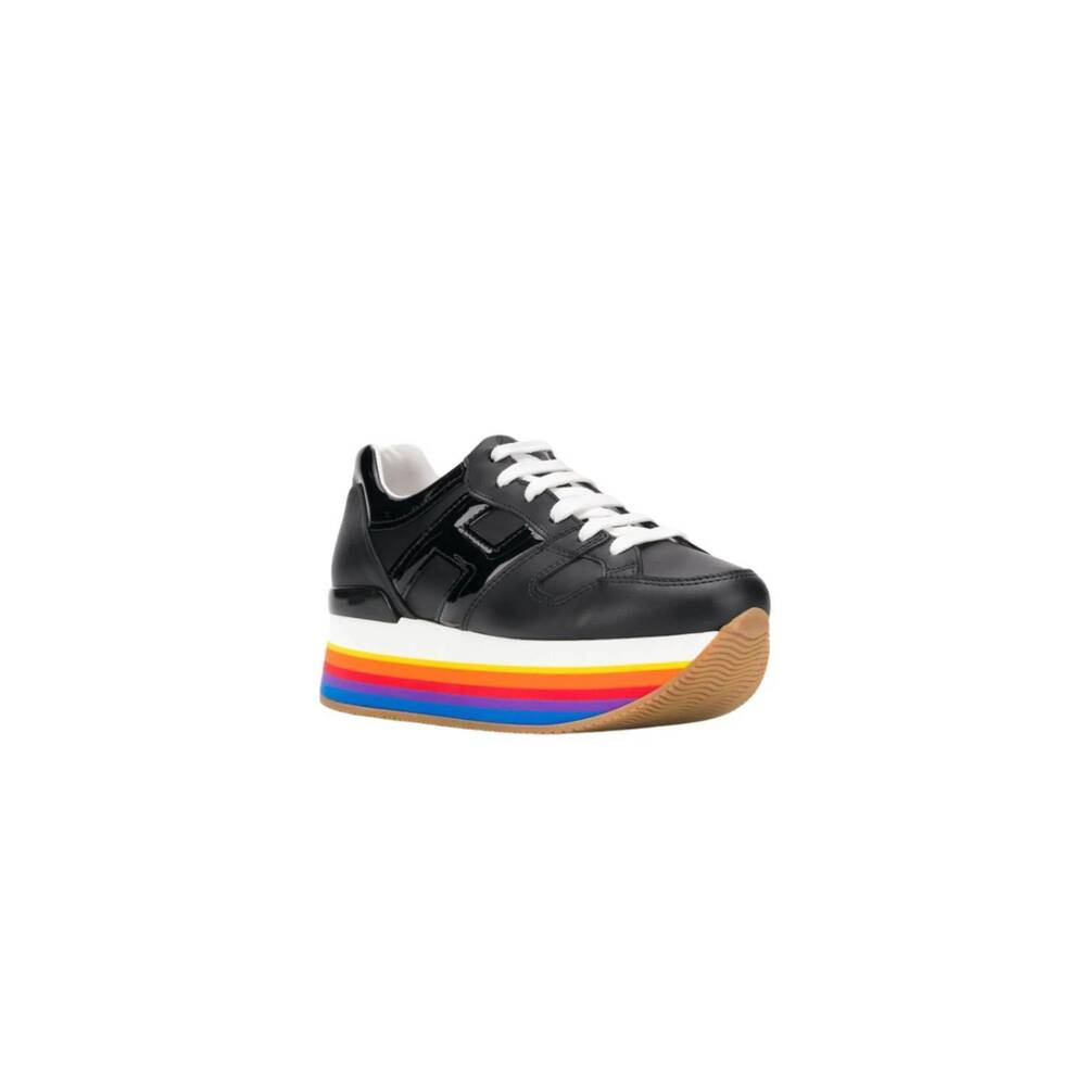NEW HOGAN women's micro rainbow platform sneakers in black multi